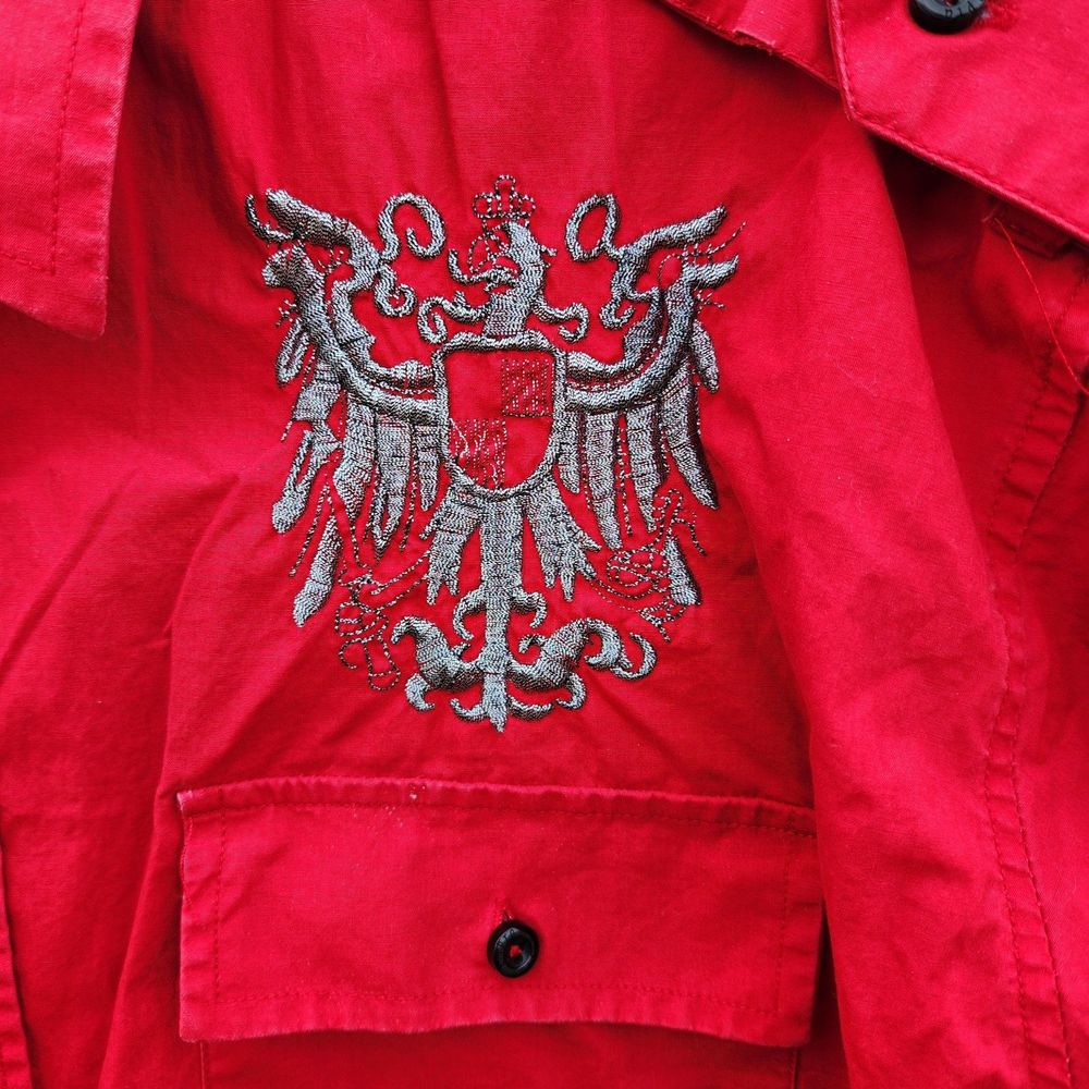 Empra Embroidered Button Up Shirt Mens XL Red Y2K Goth Eagle - Picture 2 of 7